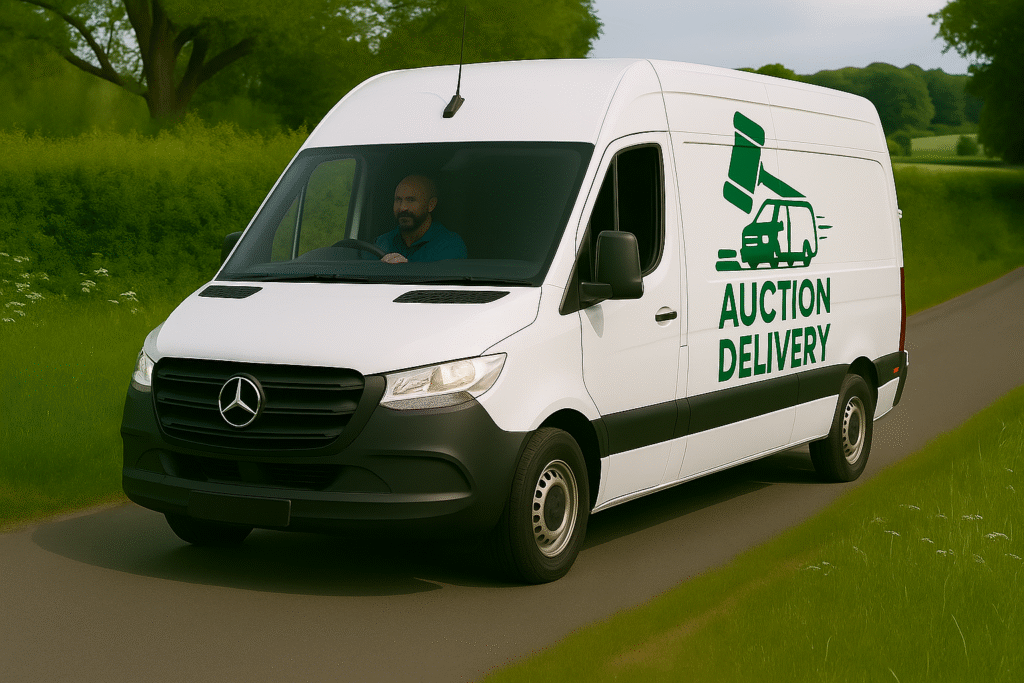auction house delivery van on country road