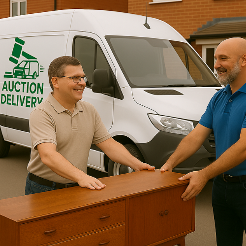 auction delivery driver collecting a sideboard