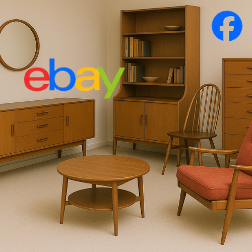 1960s furniture with the ebay and facebook logo in the background